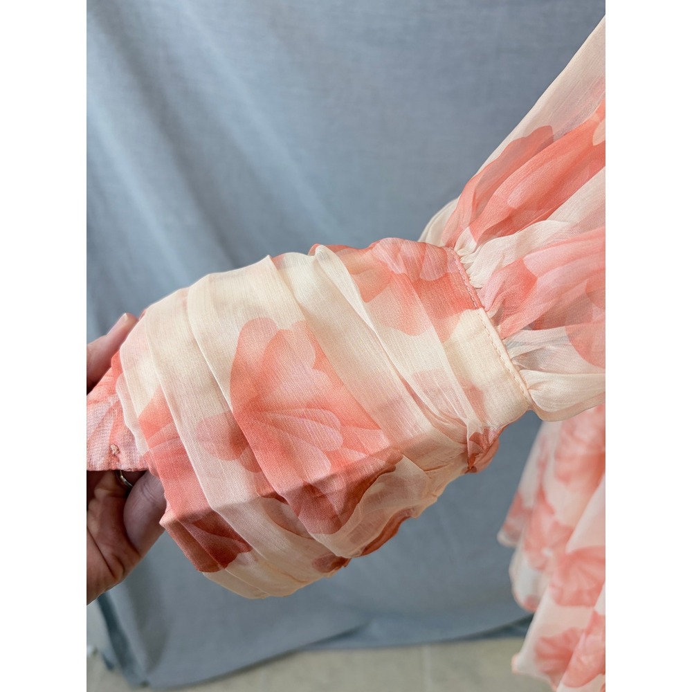 L'Atiste by Amy Pink Floral Pleated Mini Dress Mock Neck Long‎ Sleeve Womens 1X - Picture 9 of 13